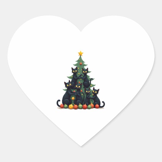 Kattenliefhebbers Schattige en Grappig Kerstboom 4 Hart Sticker (Voorkant)