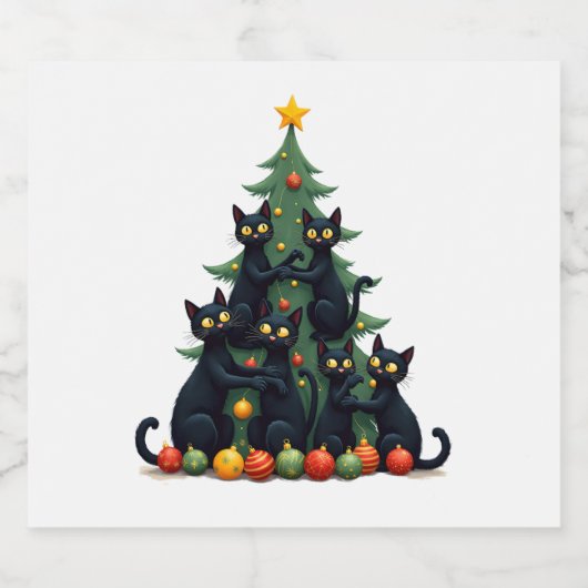 Kattenliefhebbers Schattige en Grappig Kerstboom 4 Sparkling Wijnetiket (Enkel label)