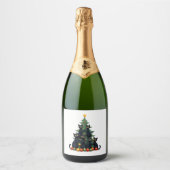 Kattenliefhebbers Schattige en Grappig Kerstboom 4 Sparkling Wijnetiket (Voorkant)