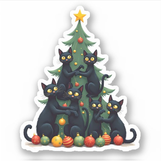 Kattenliefhebbers Schattige en Grappig Kerstboom 4 Sticker (Voorkant)