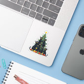 Kattenliefhebbers Schattige en Grappig Kerstboom 4 Sticker (Laptop met iPhone)