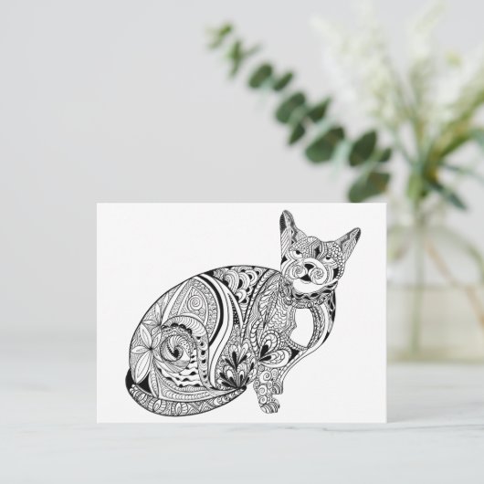 Kattenliefhebbers zwarte en witte kat briefkaart (Staand voorkant)