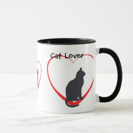 Kattenliefje, zwarte katten in open rode harten mok