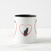 Kattenliefje, zwarte katten in open rode harten mok (Midden)