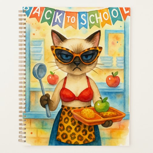 Kattenlunchdame serveren voedsel terug naar school planner (Voorkant)