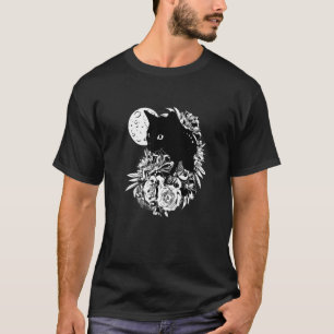 Kattenmaan Nacht Bloemen Zwarte Katten 1 T-shirt