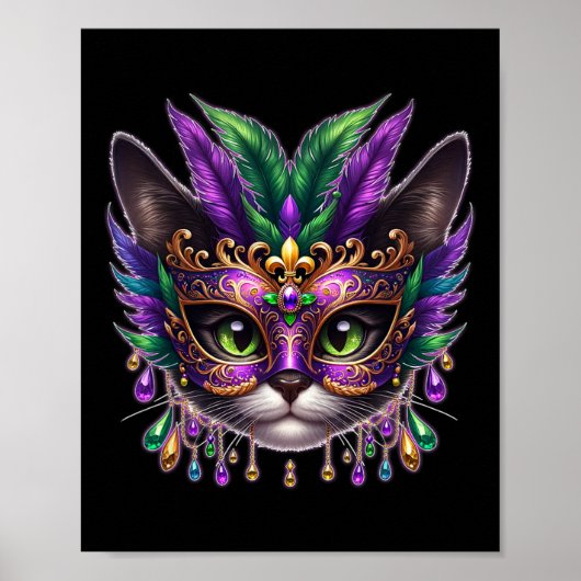 Kattenmasker Mardi Gras New Orleans Carnaval Poster (Voorkant)
