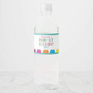 Kattenmeisje Verjaardagsfeestje Waterfles Etiket
