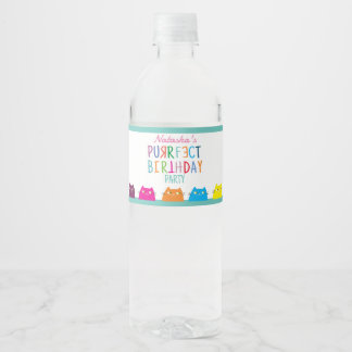 Kattenmeisje Verjaardagsfeestje Waterfles Etiket