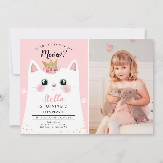 Kattenmeuw Roze Kroon Meisje Kitty Kat Verjaardag Kaart (Voorkant)