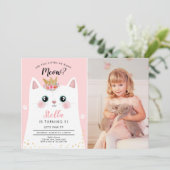 Kattenmeuw Roze Kroon Meisje Kitty Kat Verjaardag Kaart (Staand voorkant)