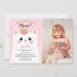 Kattenmeuw Roze Kroon Meisje Kitty Kat Verjaardag Kaart