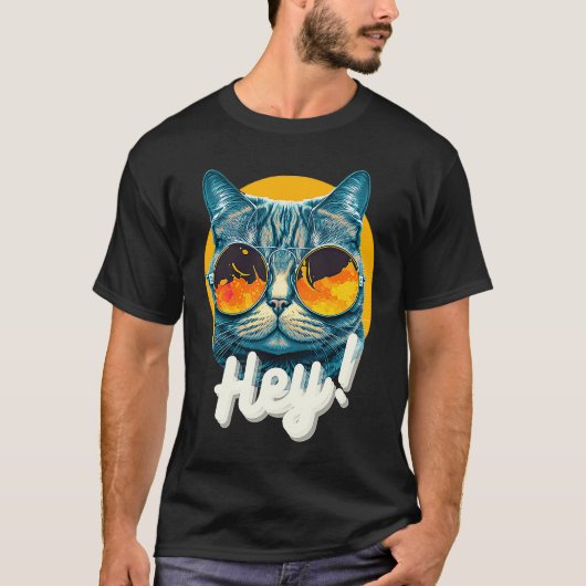 Kattenmode Hey Kat Draagt Zonnebril T-shirt (Voorkant)