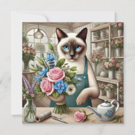 Kattenmoeder arrangeert bloemen voor Moederdag Feestdagenkaart