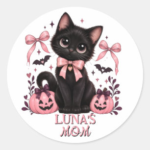 Kattenmoeder Coquette Zwarte Kat, Kattenmoeder Hal Ronde Sticker