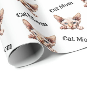 Kattenmoeder die Bambino gluurt Watercolor Patroon Cadeaupapier