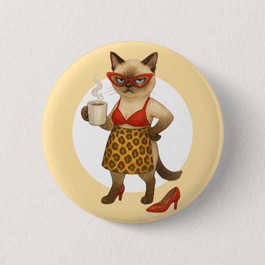 Kattenmoeder drinkt koffie ronde button 5,7 cm (Voorkant)