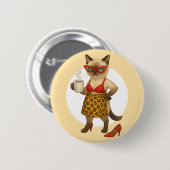 Kattenmoeder drinkt koffie ronde button 5,7 cm (Voorkant /achterkant)