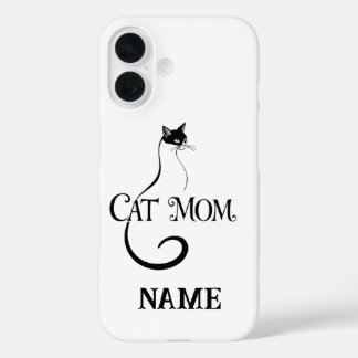 Kattenmoeder, Elegante Minimalistische Zwarte Kat iPhone 16 Hoesje