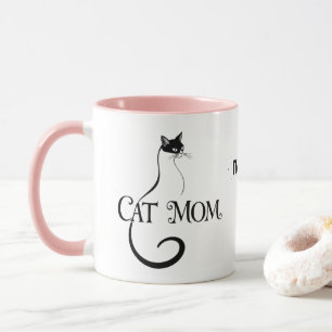 Kattenmoeder, Elegante Minimalistische Zwarte Kat  Mok