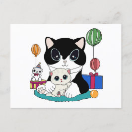 Kattenmoeder en kattenkind vieren feest. Kittycat Briefkaart