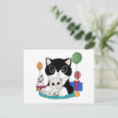 Kattenmoeder en kattenkind vieren feest. Kittycat Briefkaart (Staand voorkant)