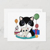 Kattenmoeder en kattenkind vieren feest. Kittycat Briefkaart (Voorkant / Achterkant)