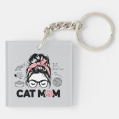 "Kattenmoeder" Grappige Lieve Kattenliefhebber Vro Sleutelhanger (Achterkant)