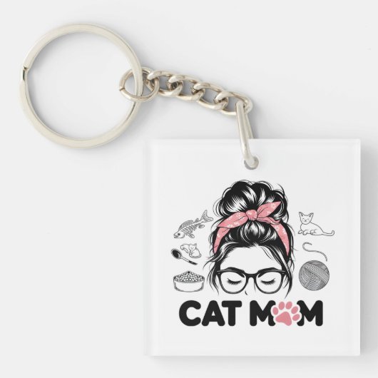 "Kattenmoeder" Grappige Schattige Kattenliefhebber Sleutelhanger (Voorkant)