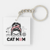 "Kattenmoeder" Grappige Schattige Kattenliefhebber Sleutelhanger (Achterkant)