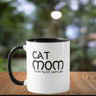 Kattenmoeder huisdier naam script tekst zwart wit mok