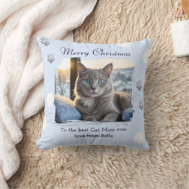 Kattenmoeder Ijsblauwe Huisdier Foto Kerstmis Kussen