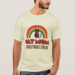 Kattenmoeder Kerstploeg Retro Regenboog Zwarte Kat T-shirt