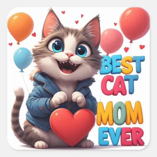 Kattenmoeder Kitty Liefde Met Hart 🐾 Vierkante Sticker (Voorkant)