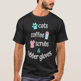 Kattenmoeder koffie scrubben en rubberen handschoe t-shirt