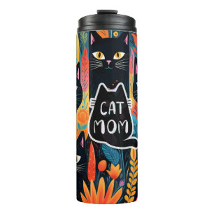  kattenmoeder met bloemen thermosbeker