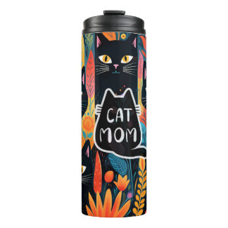 kattenmoeder met bloemen thermosbeker