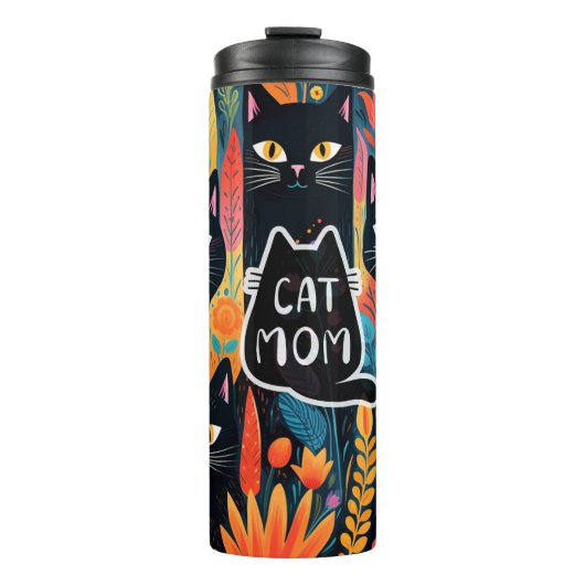  kattenmoeder met bloemen thermosbeker (Voorkant)