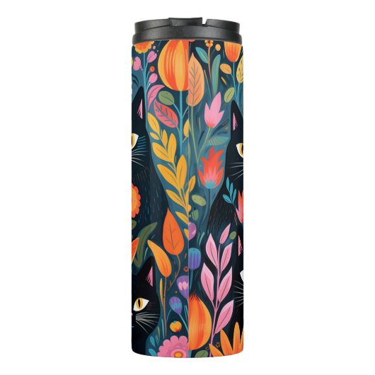  kattenmoeder met bloemen thermosbeker (Achterkant)