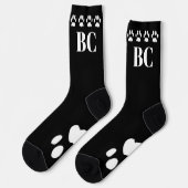 Kattenmoeder Monogram Zwarte en Witte Pootafdruk S Sokken (Links)