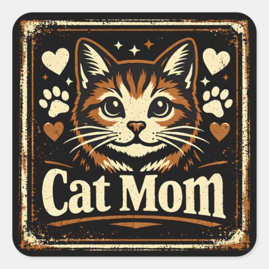 Kattenmoeder – Trots Kat-moederliefde Vierkante Sticker (Voorkant)