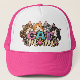 Kattenmoeder Vier Katten Pootafdruk Harten Trucker Pet