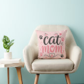 Kattenmoeder Worpkussen - Roze Pootafdrukken en Ha Kussen (Stoel)