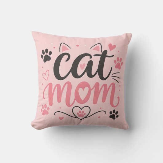 Kattenmoeder Worpkussen - Roze Pootafdrukken en Ha Kussen (Voorkant)