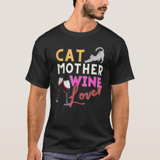 Kattenmoeders Wijn Drinker T-shirt (Voorkant)