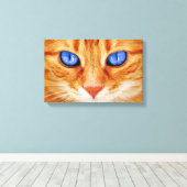 Kattenogen gezicht Tijger makreel rode Kat Canvas Afdruk (Insitu (Houten vloer))