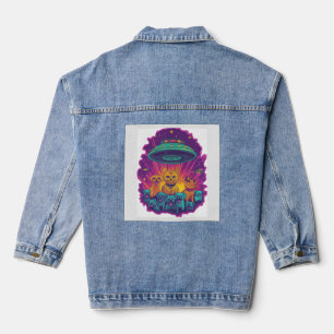 Kattenontvoeringsteam Grappige Alien Kitty Sci-Fi Denim Jacket