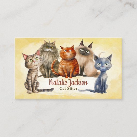 Kattenoppas - Schattige Waterverf Visitekaartje (Voorkant)