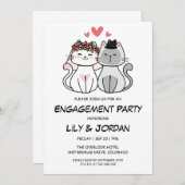 Kattenpaar cartoon verloving uitnodigingen (Voorkant / Achterkant)