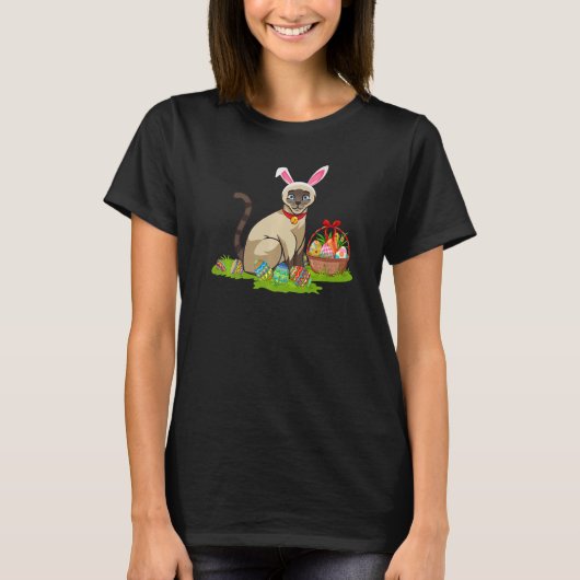 Kattenpaasjacht Bunny Siamese kat Pasen T-shirt (Voorkant)